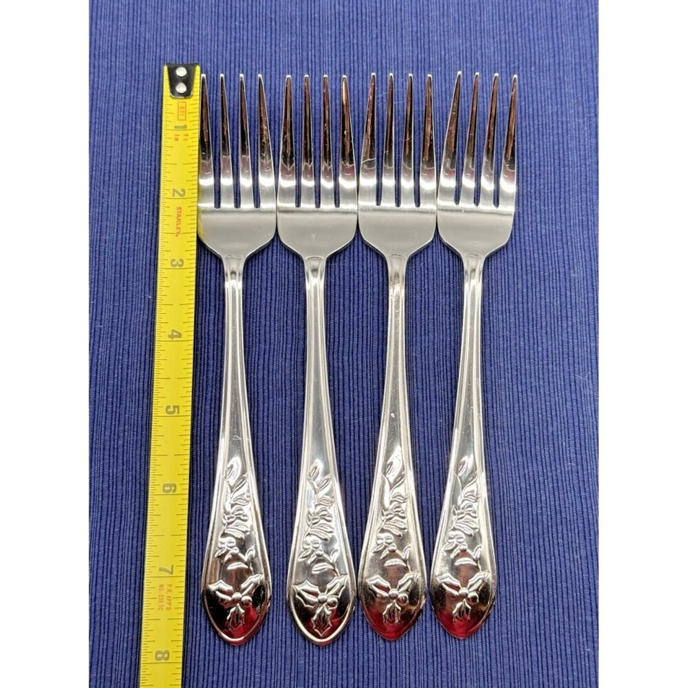 Pfaltzgraff Winterberry Holly Salad Fork Stainless No Color Flatware Lot of 4 - Picture 5 of 5